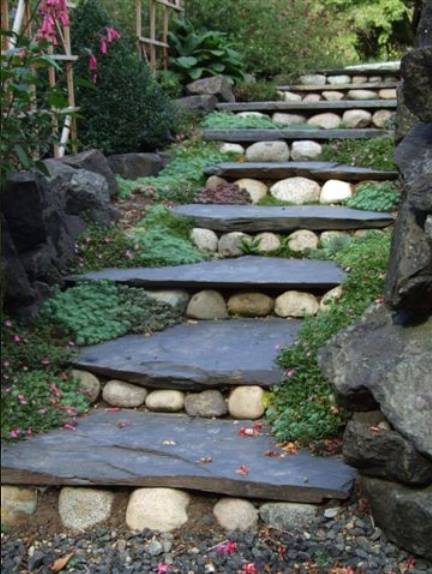 symbool voor inwijding trap met treden van stenen in de natuur